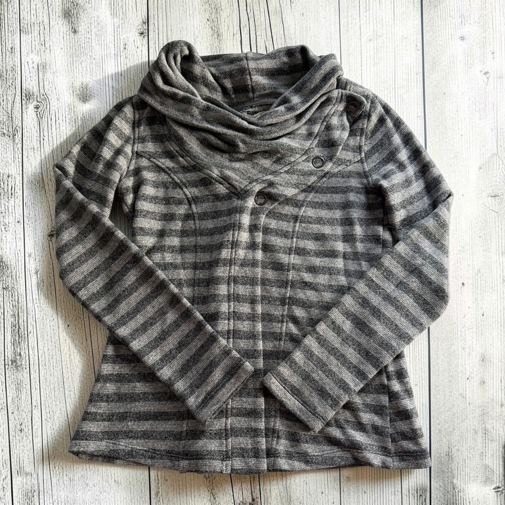 Striped Cowl Neck Asymmetrical Button Gray Womens Top Small Maurices